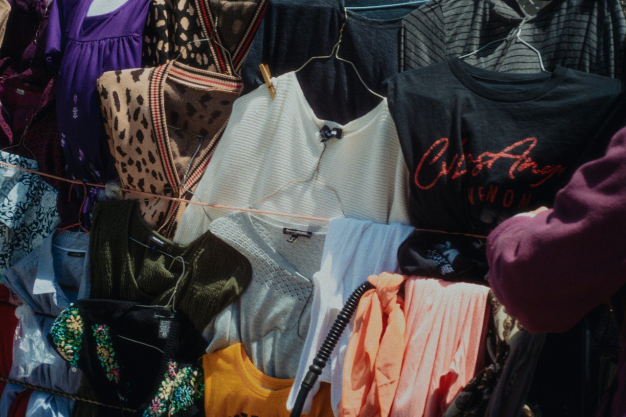 Clothes hanging on a rail